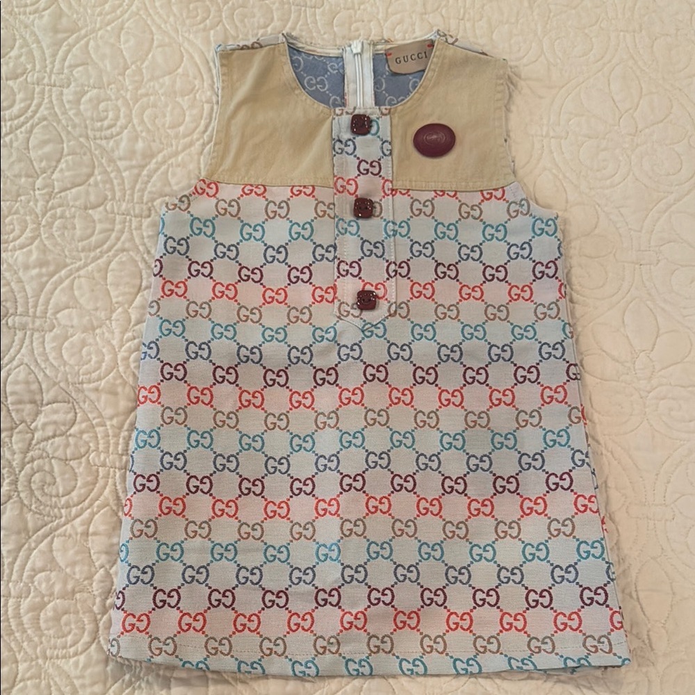 Gucci Beige and Multicolor Logo Dress